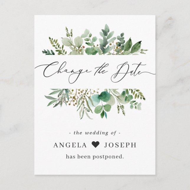 Cartão Postal Anúncio de Adiamento de Casamento Mudar a Data (Frente)
