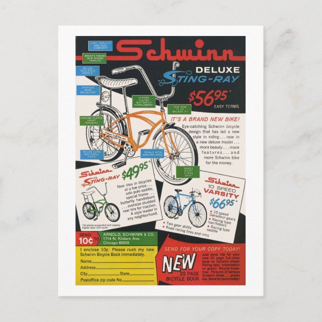 Cartão Postal Anúncio de Bicicleta Antiga (Frente)