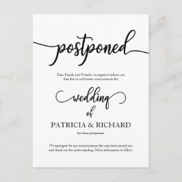 Cartão Postal Anúncio de Casamento Adiado Caligrafia Elegante