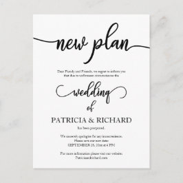 Cartão Postal Anúncio de Casamento Adiado por Novo Plano