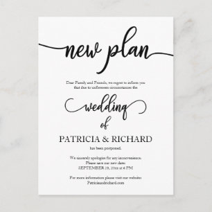Cartão Postal Anúncio de Casamento Adiado por Novo Plano