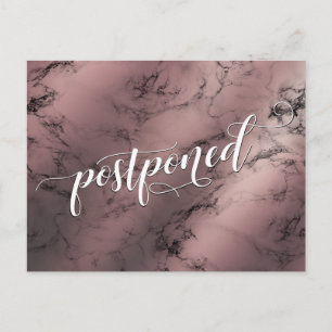 Cartão Postal Anúncio de casamento adiado Rose Gold Marble