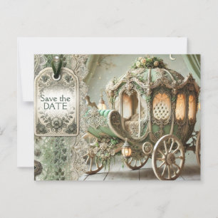 Cartão Postal Anúncio de Casamento com Carruagem Antiga