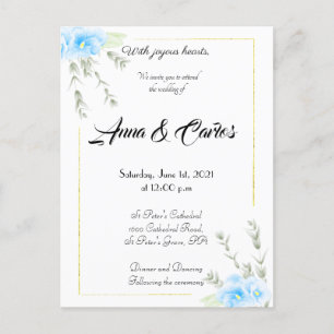 Cartão Postal Anúncio de casamento da flor da Pansy Azul Elegan
