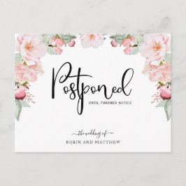 Cartão Postal Anúncio de casamento de adiamento de voo rosa Dour