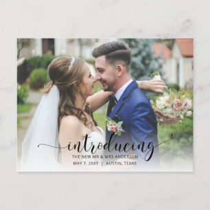 Cartão Postal Anúncio de casamento de fotos com script simples E