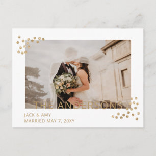 Cartão Postal Anúncio de casamento de fotos simples e Dourada de