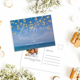 Cartão Postal Anúncio de casamento do Recem casados de praia tro