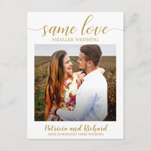 Cartão Postal Anúncio de Casamento Downsized Mesmo Amor Foto Dou