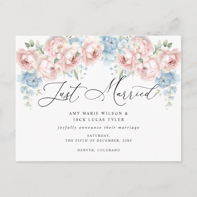 Cartão Postal Anúncio de Casamento Floral de Blush Botânico Rust (Frente)