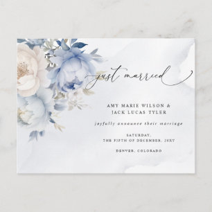 Cartão Postal Anúncio de Casamento Floral Rustic Dusty Blue