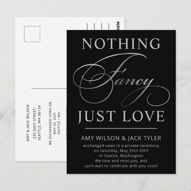 Cartão Postal Anúncio de Casamento Nothing Fancy Just Love (Frente/Verso)