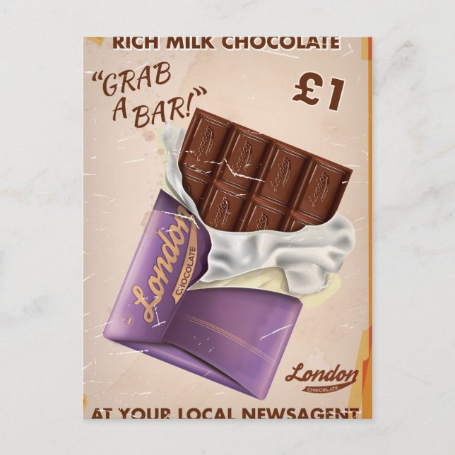 Cartão Postal Anúncio de Chocolate Britânico Antigo. (Frente)