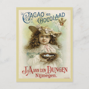 Cartão Postal Anúncio de chocolate com garotinha e ninho de pá