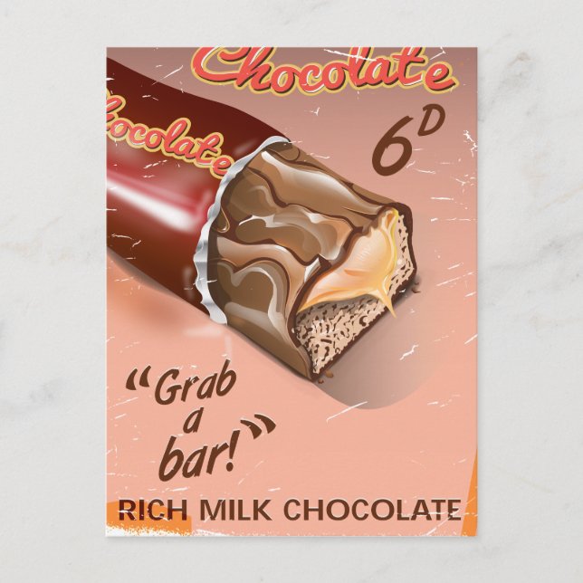 Cartão Postal Anúncio de chocolate retrô. (Frente)