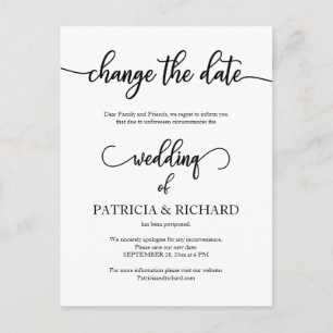 Cartão Postal Anúncio de Data de Casamento Adiada Barato Elegant