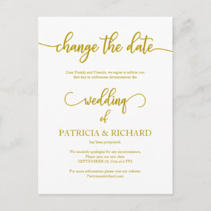 Cartão Postal Anúncio de Data de Casamento Adiada Elegante Doura