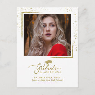 Cartão Postal Anúncio de Formando Elegante Glitter Dourado Festi