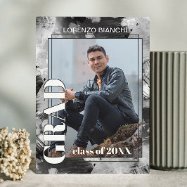 Cartão Postal Anúncio de Formatura Abstrato Preto Branco Cinza