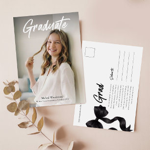 Cartão Postal Anúncio de Formatura com Foto Moderna de Laço Pret