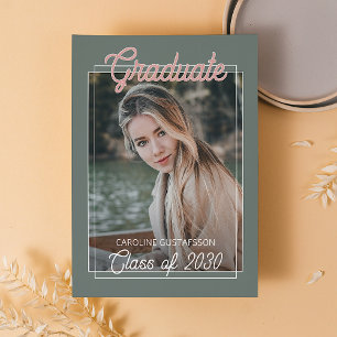Cartão Postal Anúncio de Formatura Coral Blush Vermelho Sage Ver