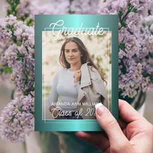 Cartão Postal Anúncio de Formatura em Azul Verde Teal Brilhante