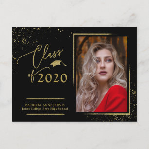 Cartão Postal Anúncio de Formatura em Script Chic Festivo Brilho