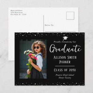 Cartão Postal Anúncio de Formatura Foto Preto e Prata