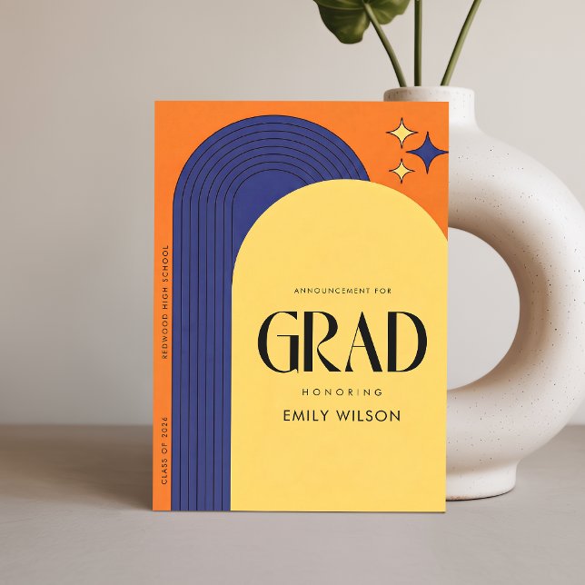 Cartão Postal Anúncio de Formatura Simples Grad Script Retro (Criador carregado)