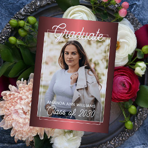 Cartão Postal Anúncio de Formatura Vermelho Vinho Escuro Brilhan