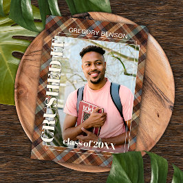 Cartão Postal Anúncio de Formatura Xadrez Tartan Azul Marrom