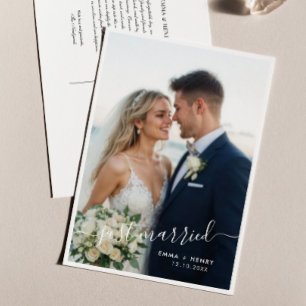 Cartão Postal Anúncio de Foto de Casamento de Script de recem ca