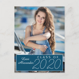 Cartão Postal Anúncio de Foto de Formatura Azul Marinho
