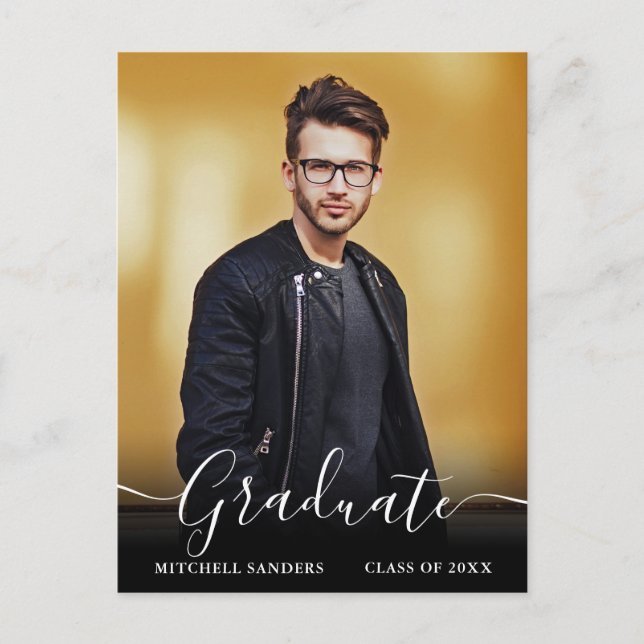 Cartão Postal Anúncio de Foto de Gradução com Letra de Caligrafi (Frente)