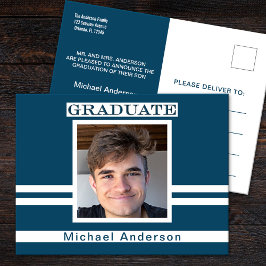 Cartão Postal Anúncio de Foto Minimalista de Graduação Azul do m