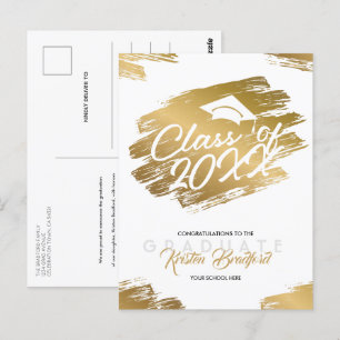 Cartão Postal Anúncio de Graduação Branca de Traço Dourado Moder
