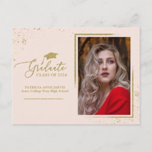 Cartão Postal Anúncio de Graduação Chic Grad Glitter Dourado