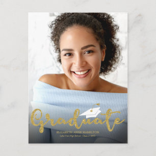 Cartão Postal Anúncio de Graduação com Brilho Dourado para o Ens