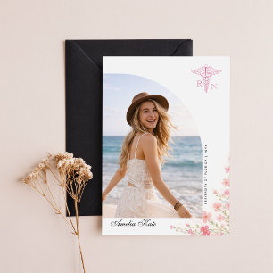 Cartão Postal Anúncio de Graduação com Foto de Enfermagem Floral