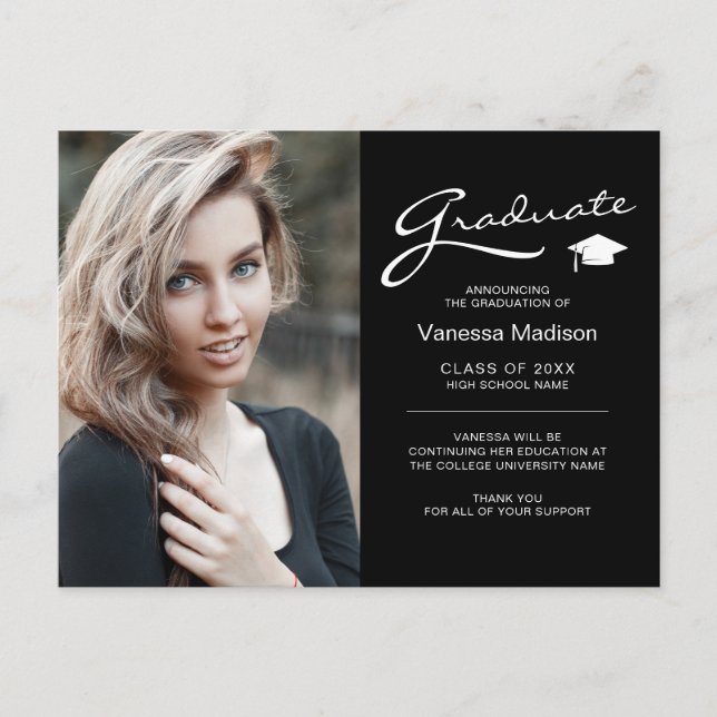 Cartão Postal Anúncio de Graduação com Foto Moderno e Elegante d (Frente)