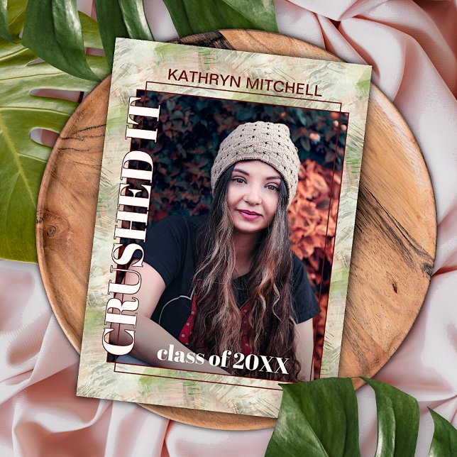 Cartão Postal Anúncio de Graduação de Abstrato Verde Cor-de-Rosa (Criador carregado)