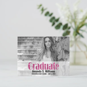 Cartão Postal Anúncio de Graduação de Foto com Brilho Rosa Simpl