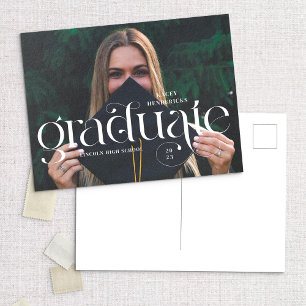 Cartão Postal Anúncio de Graduação de Foto da Modern Swirl Serif
