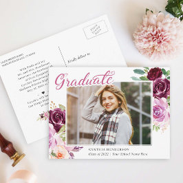 Cartão Postal Anúncio de Graduação de Foto Floral Plum Purple