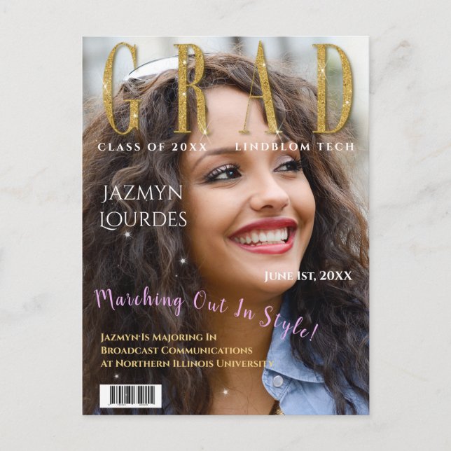 Cartão Postal Anúncio de Graduação de Fotografias do Cobrir Revi (Frente)