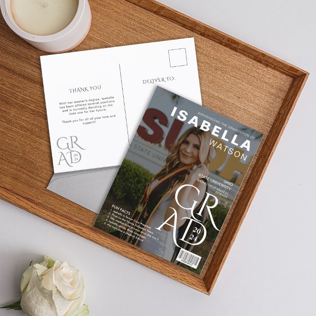 Cartão Postal Anúncio de Graduação de Fotos do Cobrir da Revista (Magazine Cover Photo Graduation Announcement Postcard)
