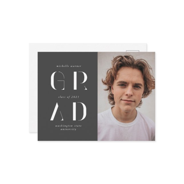 Cartão Postal Anúncio de Graduação de Script Moderno Elegante (Frente/Verso In Situ)