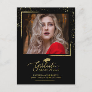 Cartão Postal Anúncio de Graduação Elegante Festivo Brilho Doura