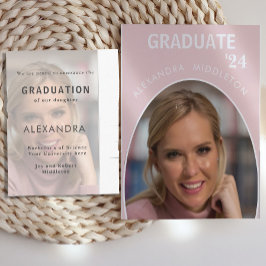 Cartão Postal Anúncio de Graduação Foto do Formando Moderno Rosa