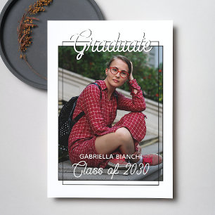 Cartão Postal Anúncio De Graduação Mínima De Preto E Branco